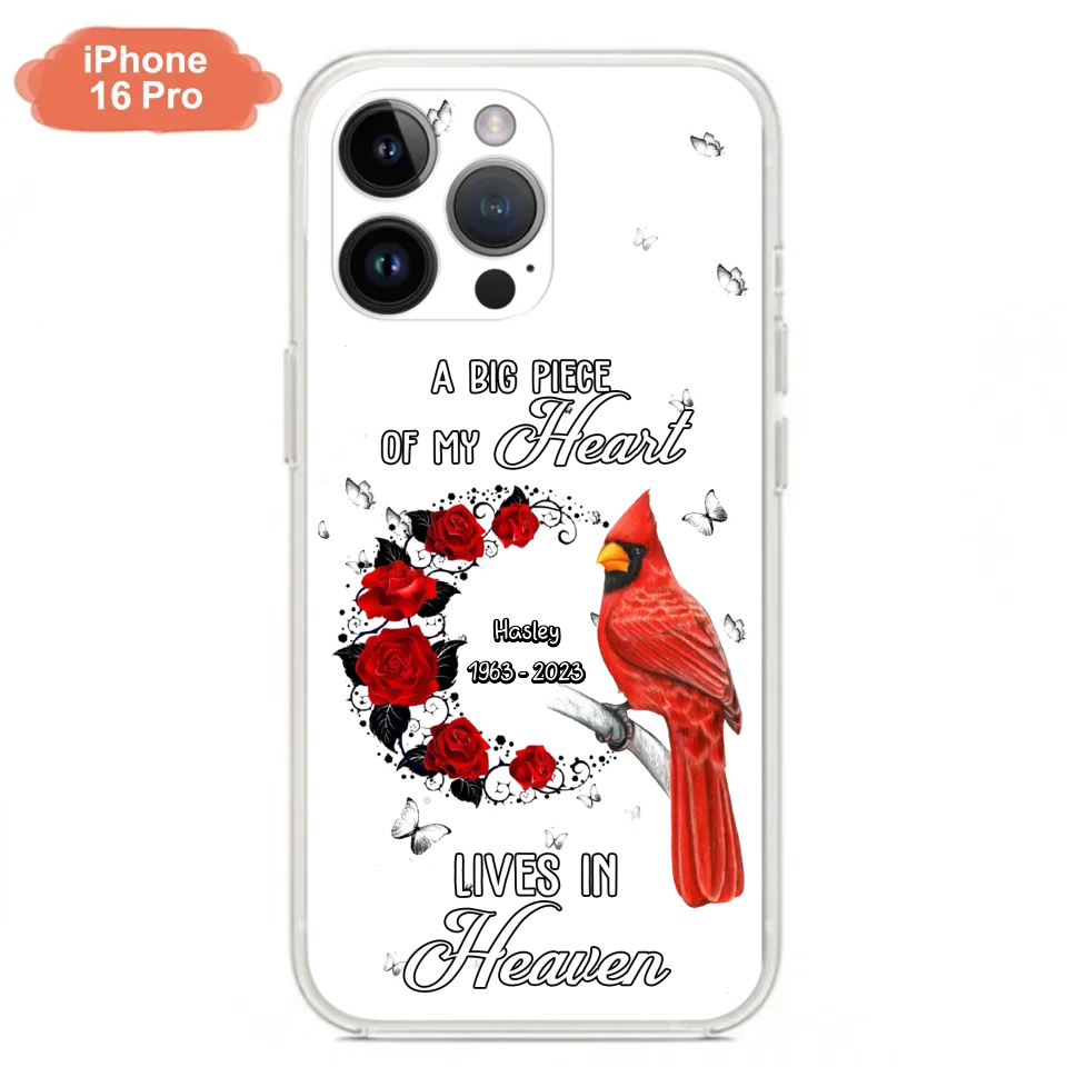 Personalized Memorial Cardinal Phone Case - Memorial Gift Idea For Family - A Big Piece Of My Heart Lives In Heaven - Case For iPhone/Samsung