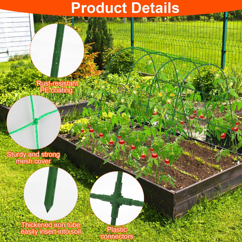 Cucumber Trellis for Raised Bed Arch Garden Trellis for Climbing Plants Vine Vegetables Fruit Flower Grape U-Shaped Frame with Climbing Net Tunnel Pla