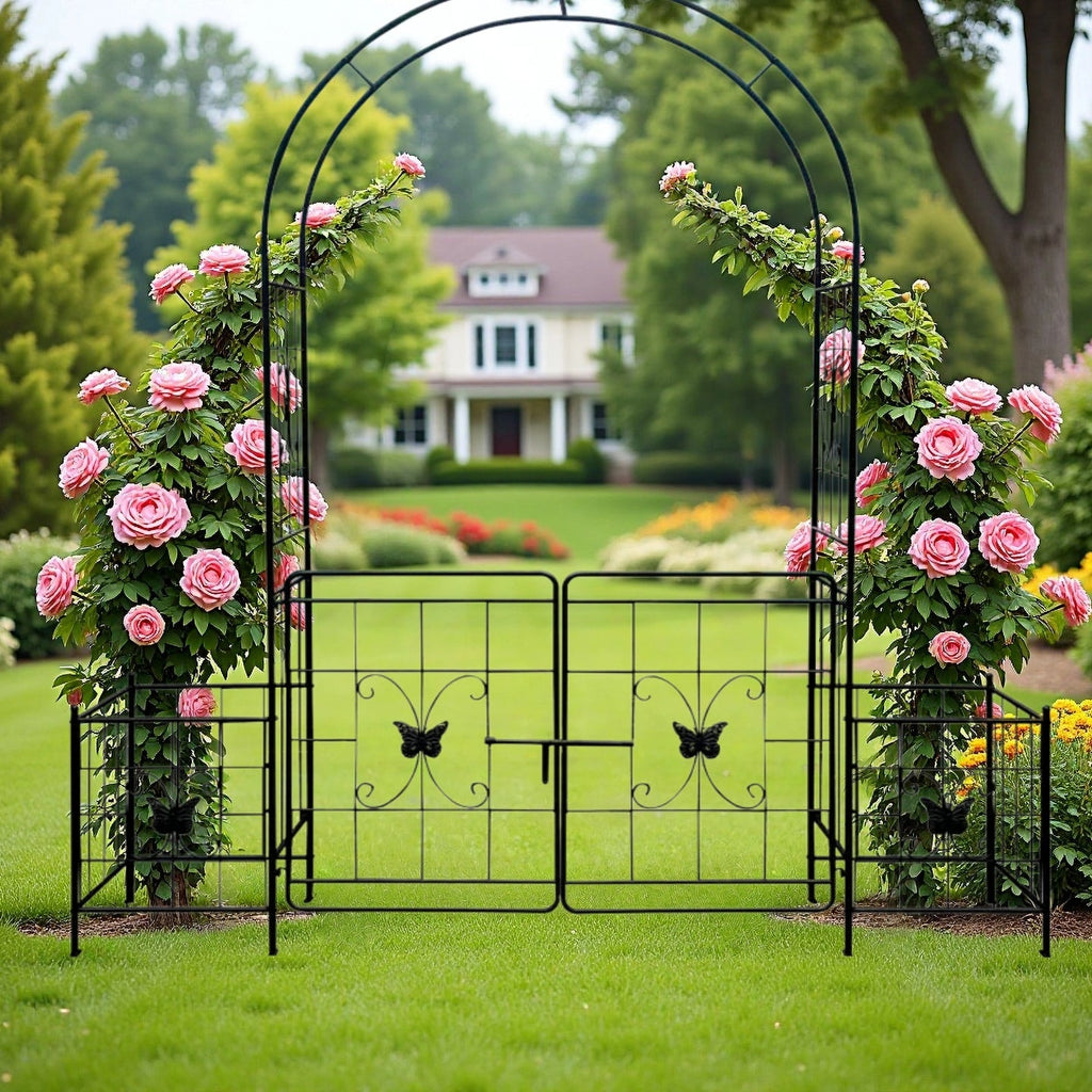 Garden Arch Arbor Trellis for Climbing Plants with Gate