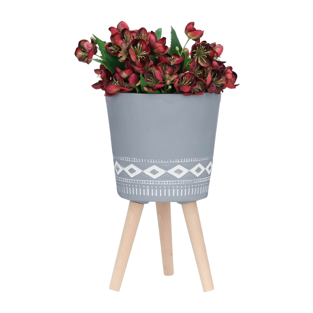 S/2 10/12' DIAMOND PLANTER W/ WOOD LEGS, GRAY (KD)
