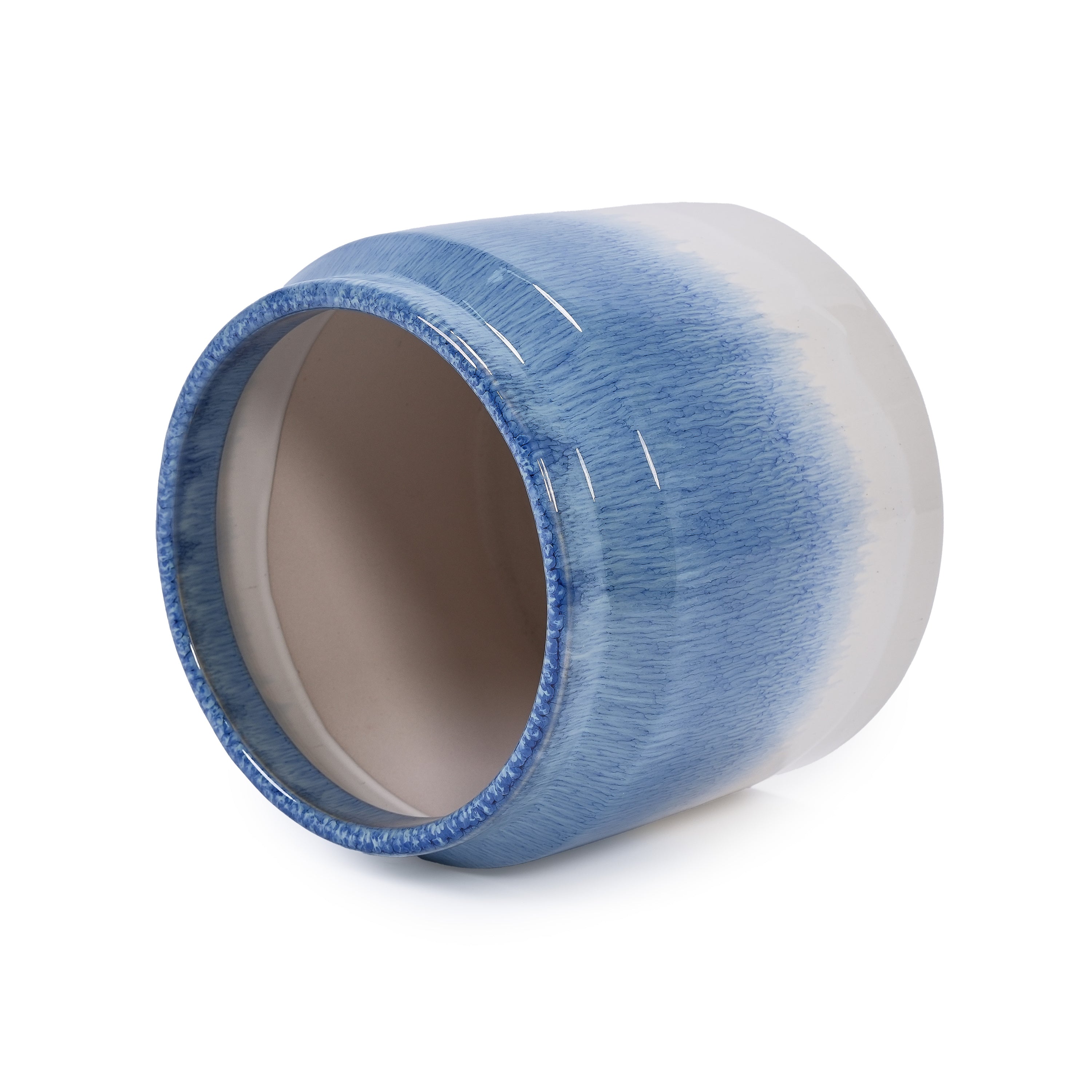 Set of 2 Gradient Ceramic Flowerpot, Modern Planter for Patio, Garden, Windowsill - White Blue