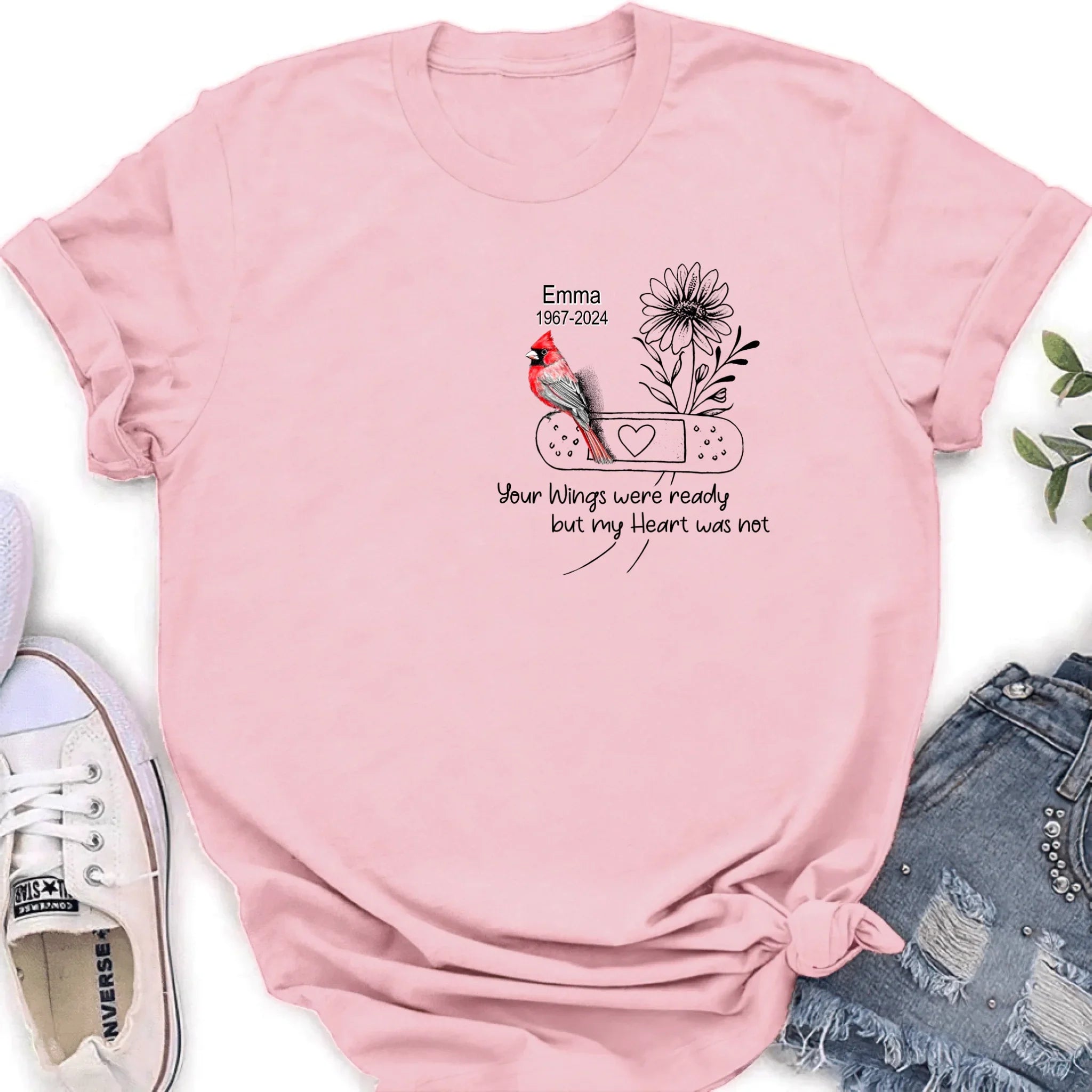 Personalized Memorial Cardinal Unisex T-shirt/Long Sleeve/Sweatshirt/Hoodie - Memorial Gift Idea - Your Wings Were Ready But My Heart Was Not