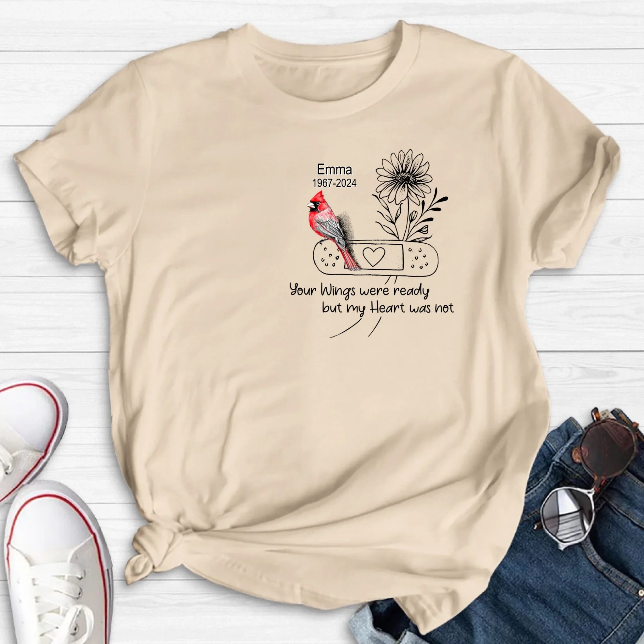 Personalized Memorial Cardinal Unisex T-shirt/Long Sleeve/Sweatshirt/Hoodie - Memorial Gift Idea - Your Wings Were Ready But My Heart Was Not