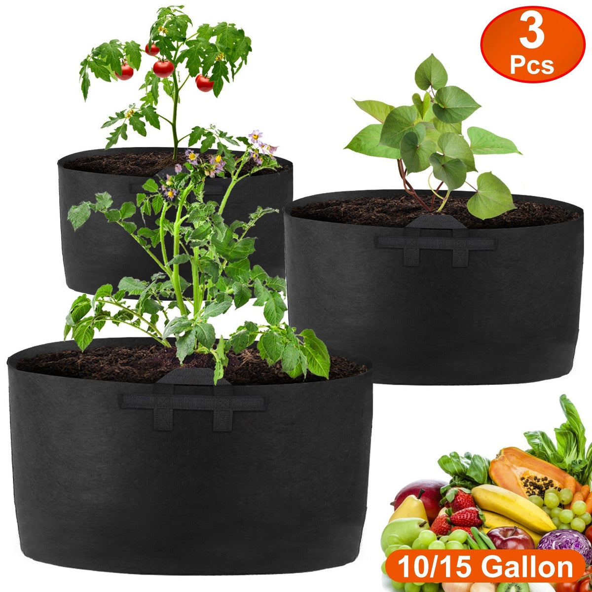 3 Pack Plant Grow Bags Potato Vegetable Planter Bags Breathable Planting Fabric Pots 10Gallons