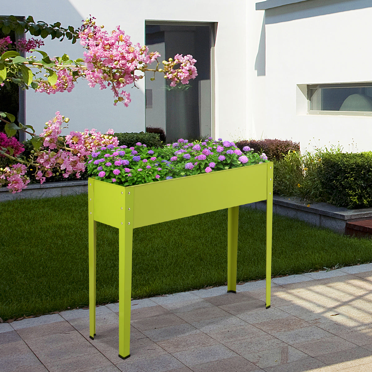 40x11x31.5 Green Metal Raised Garden Bed with Legs and Drainage Hole