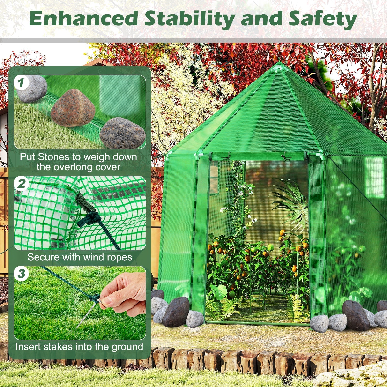6.5 x 5.6 x 6.2 FT Mini Walk-in Greenhouse Portable Outdoor Warm House for Winter with PE Cover-Green