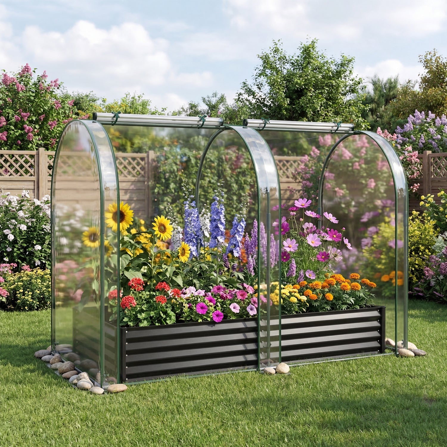 6 x 3 x 1 FT Galvanized Raised Garden Bed with Greenhouse Cover