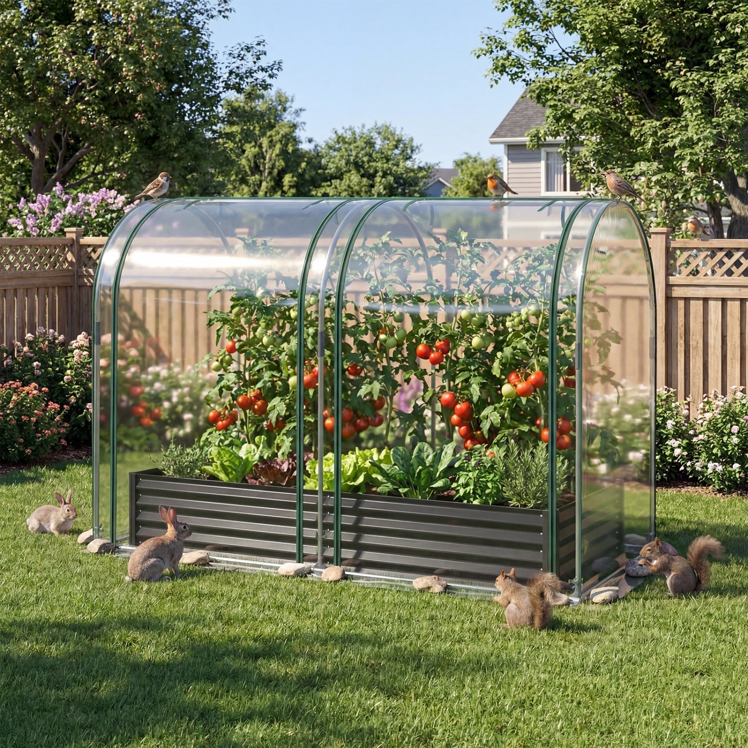 6 x 3 x 1 FT Galvanized Raised Garden Bed with Greenhouse Cover