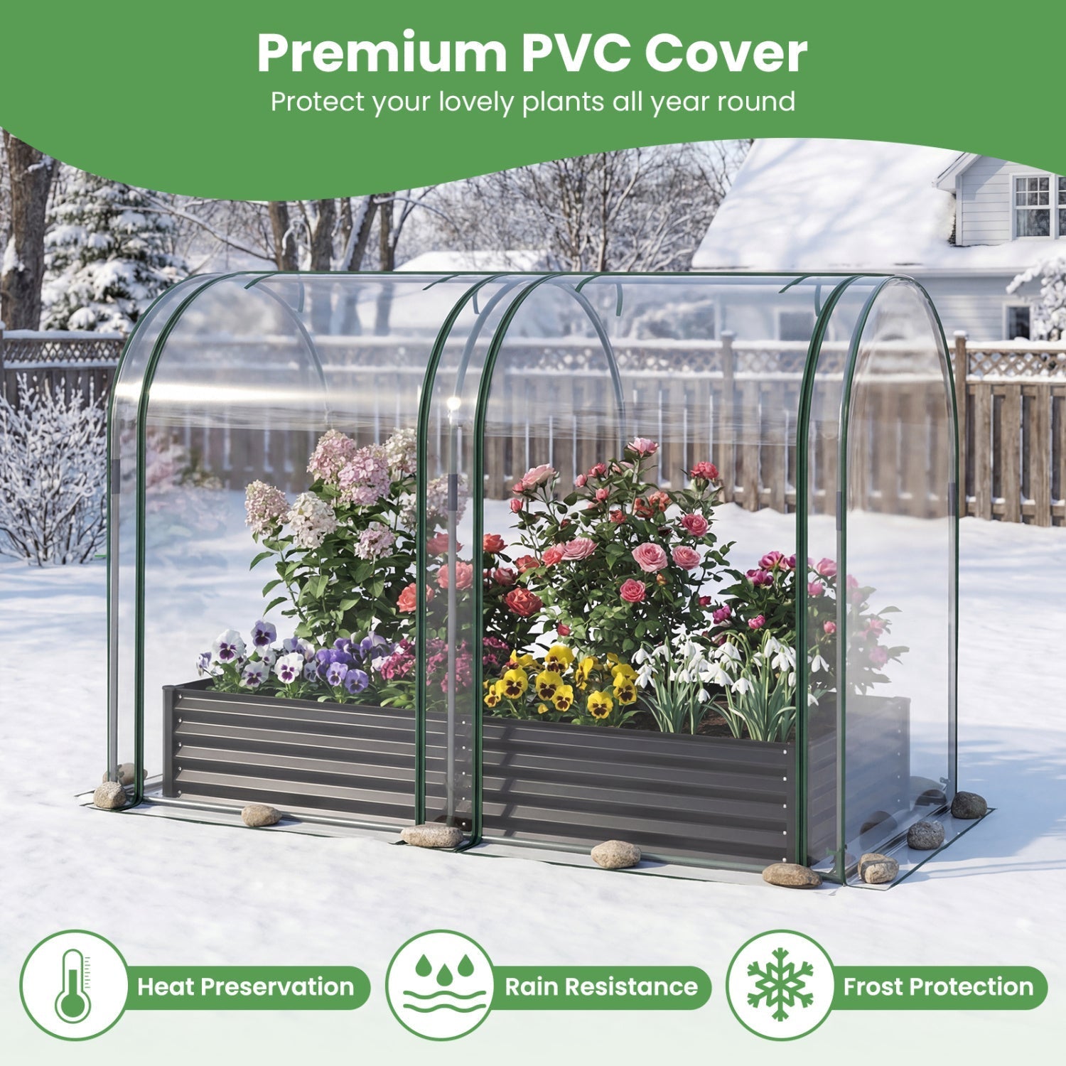 6 x 3 x 1 FT Galvanized Raised Garden Bed with Greenhouse Cover