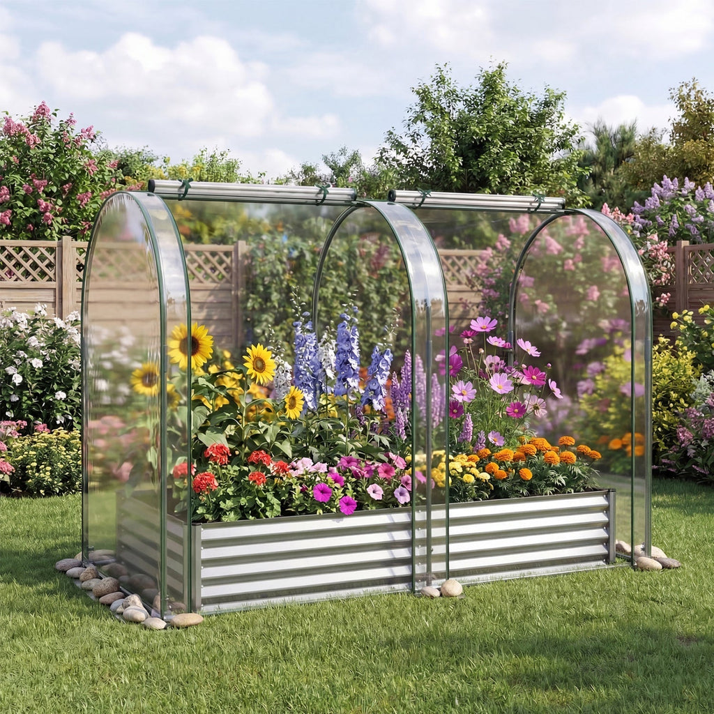 6 x 3 x 1 FT Galvanized Raised Garden Bed with Greenhouse Cover