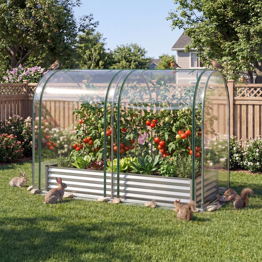 6 x 3 x 1 FT Galvanized Raised Garden Bed with Greenhouse Cover