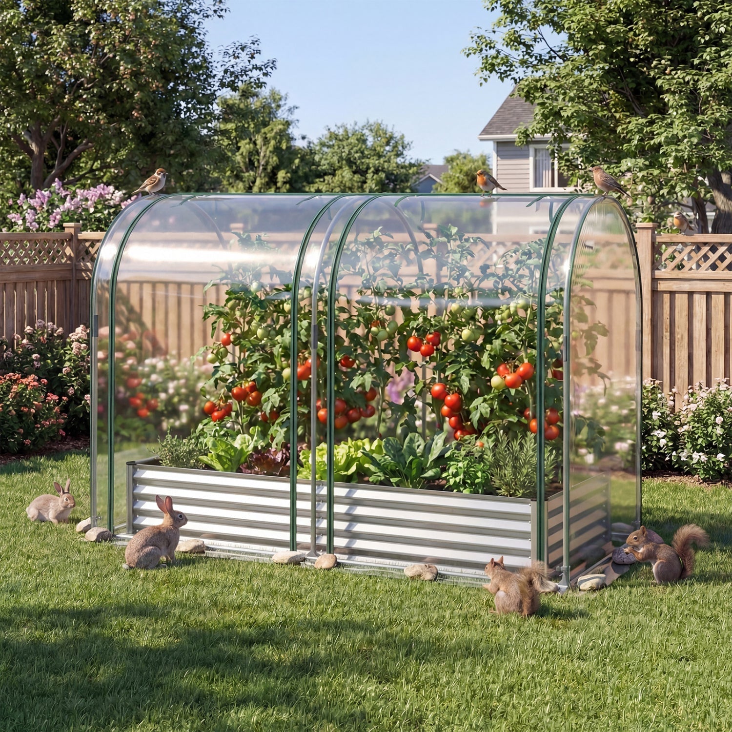 6 x 3 x 1 FT Galvanized Raised Garden Bed with Greenhouse Cover