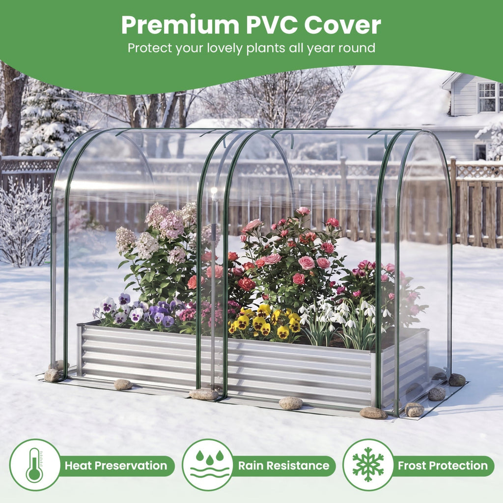 6 x 3 x 1 FT Galvanized Raised Garden Bed with Greenhouse Cover