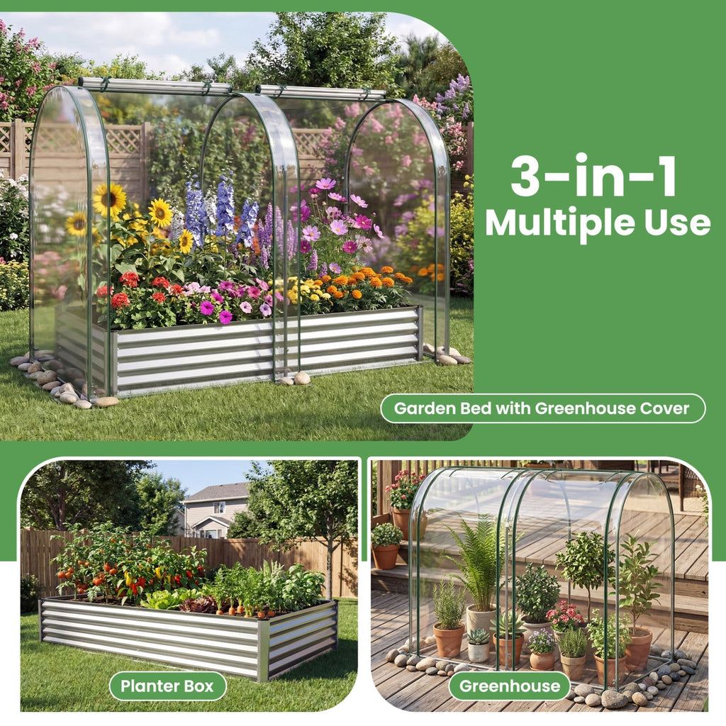 6 x 3 x 1 FT Galvanized Raised Garden Bed with Greenhouse Cover