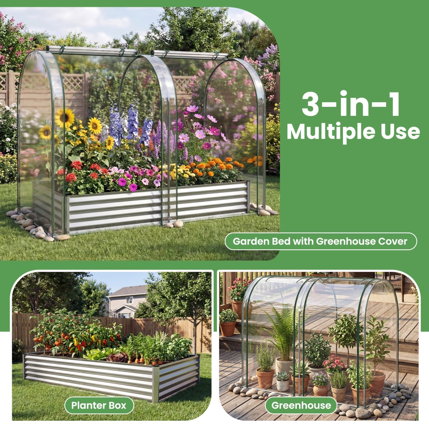 6 x 3 x 1 FT Galvanized Raised Garden Bed with Greenhouse Cover