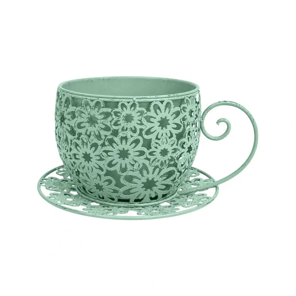 Teacup-Shaped Floral Cutout Planter – Decorative Indoor & Outdoor Accent
