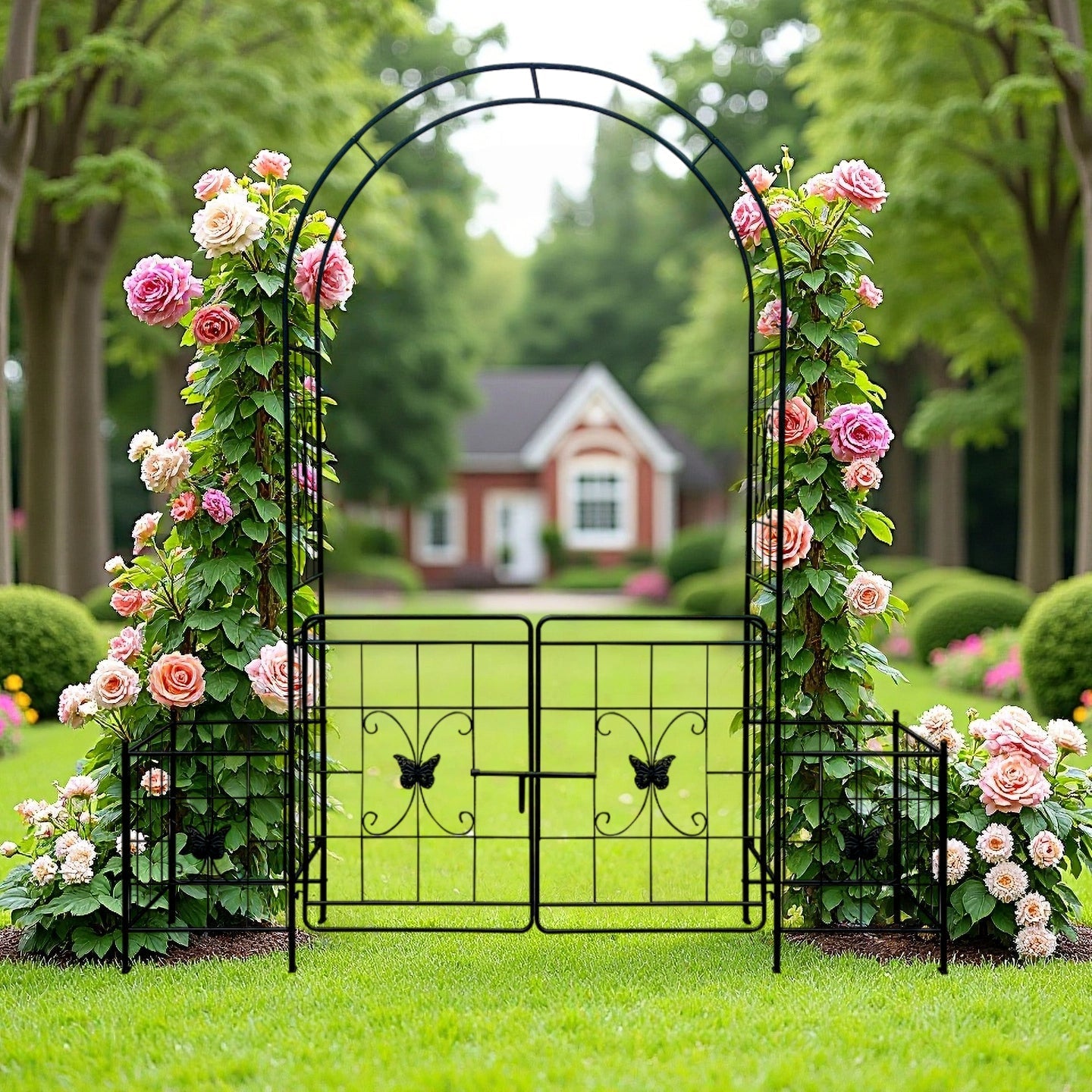Garden Arch Arbor Trellis for Climbing Plants with Gate