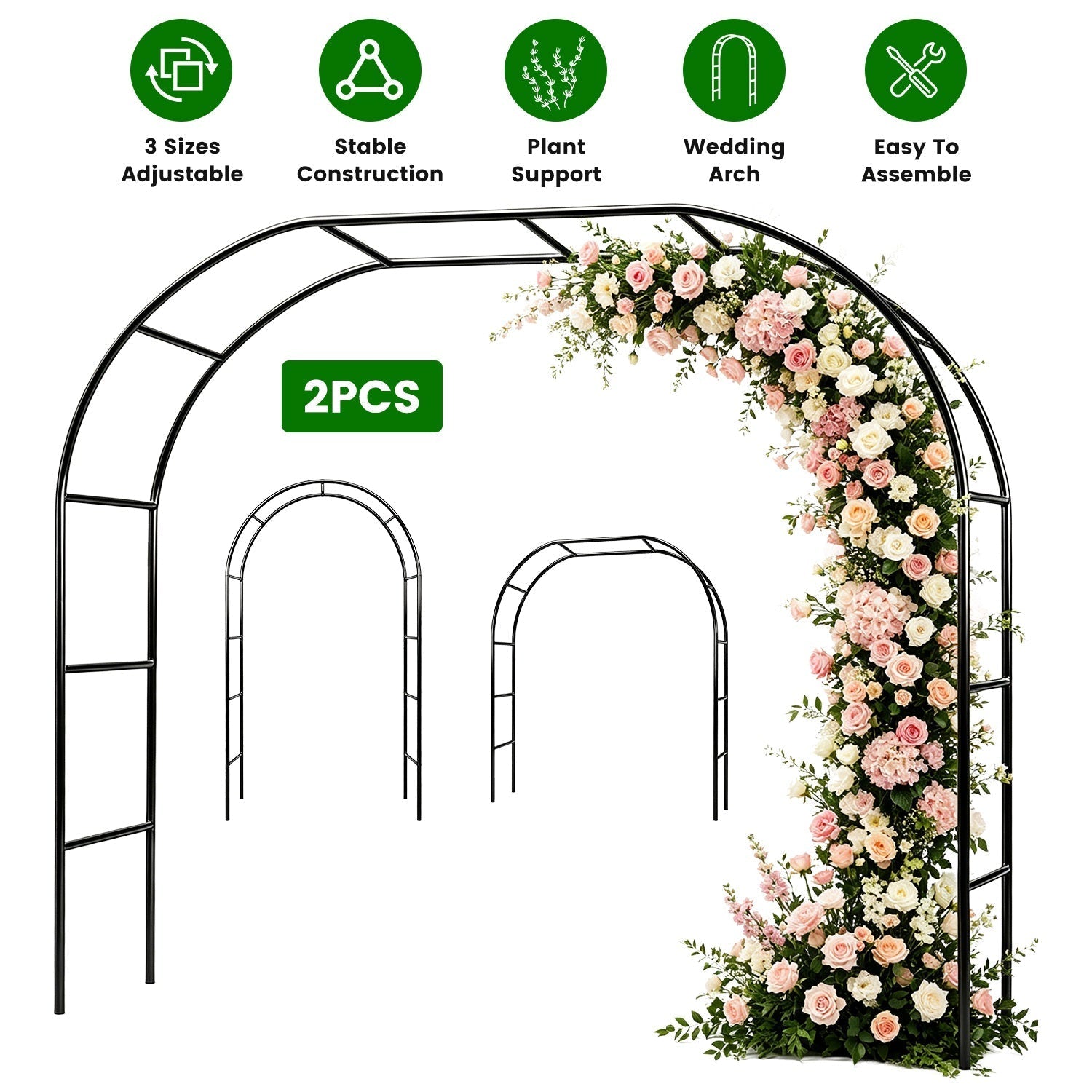 Adjustable Metal Garden Arch for Climbing Plants - 7.87ft Tall