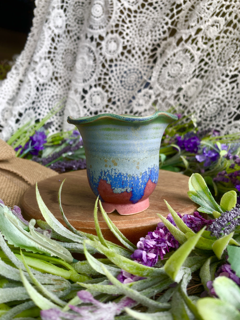SC-0016 Handmade Artisan Pottery Planter Pot - Pot Rim Diameter: 2.1"