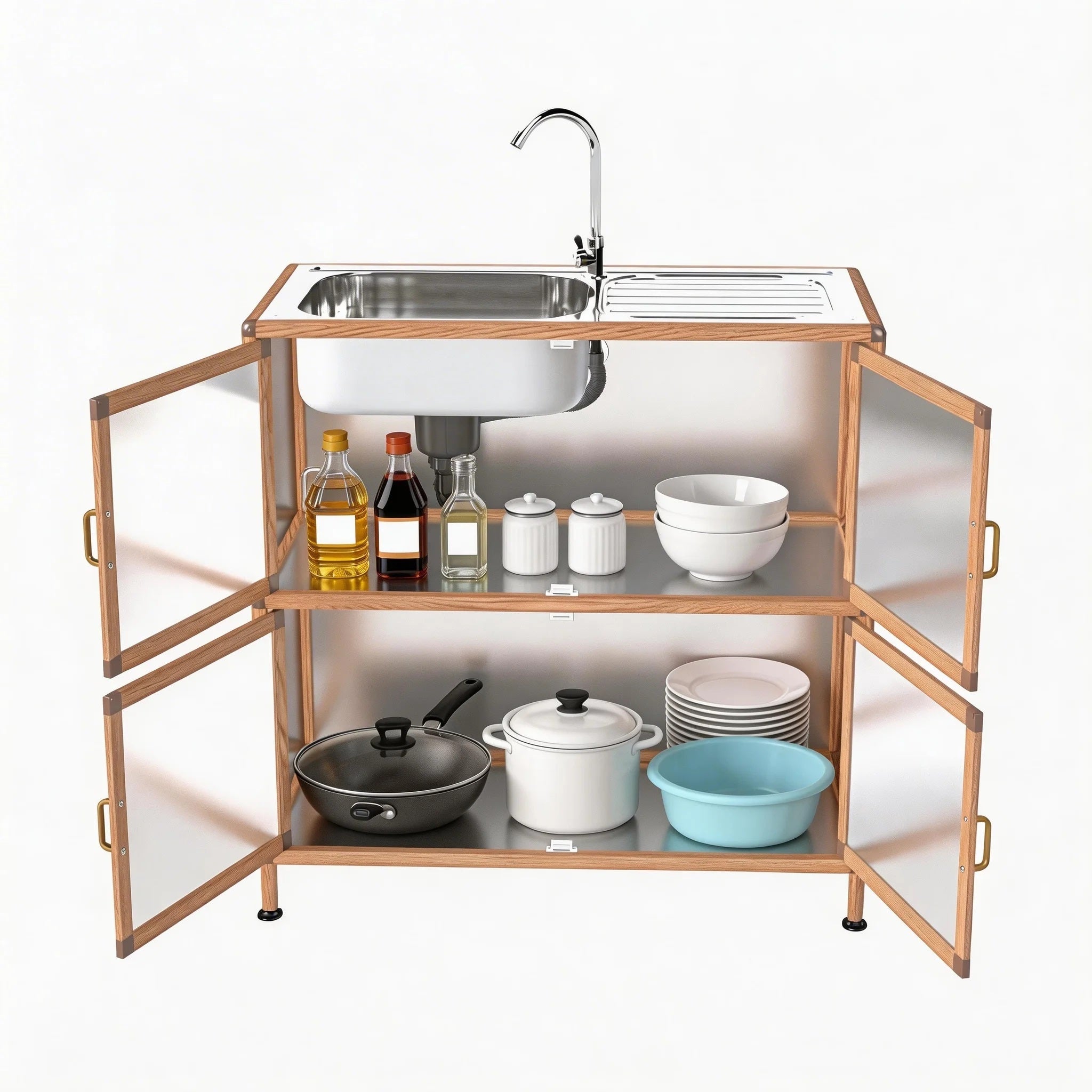 Utility Sink with Cabinet, Freestanding Utility Sink, Laundry Room Sink Cabinet, Outdoor Sink Station, Stainless Steel Utility Sink (32.68' D x 16.93' W x 33.27' H)