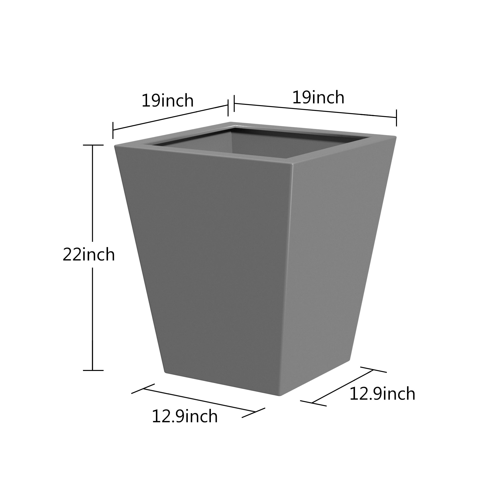 22' H Tall Metal Tapered Planter – Large Outdoor & Indoor Garden Plant Pot with Drainage Hole and Rubber Plug, Stylish Burnished Grey Finish for Home and Patio