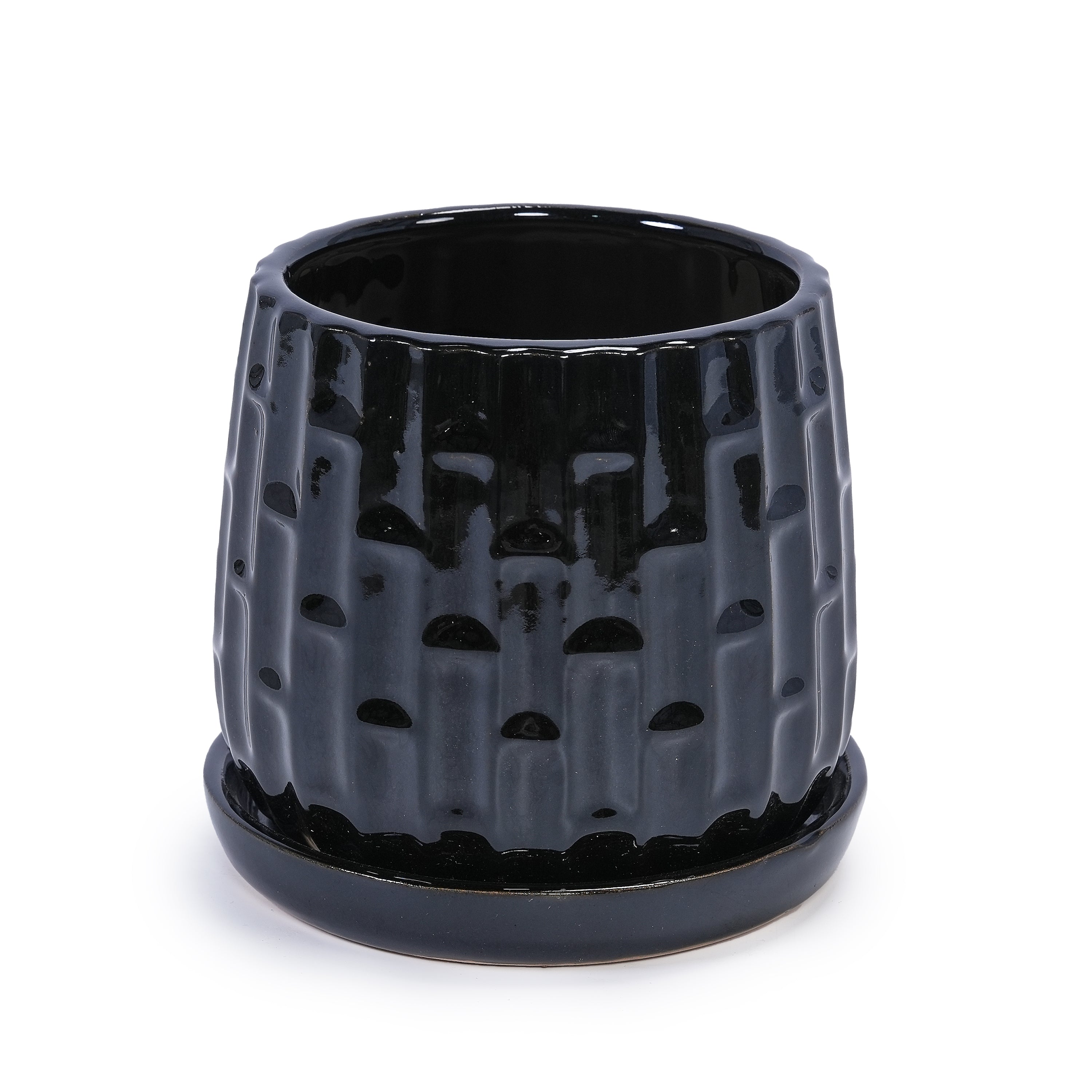 Set of 2 Ceramic Flowerpot, 7' Modern Planter for Patio, Garden, Windowsill - Black