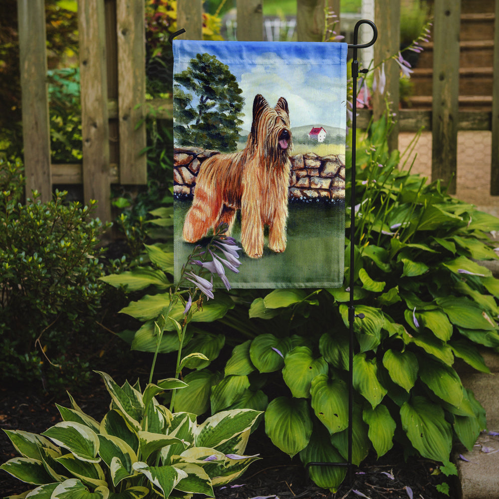 Briard by the stone fence Garden Flag – Decorative Outdoor Yard Flag