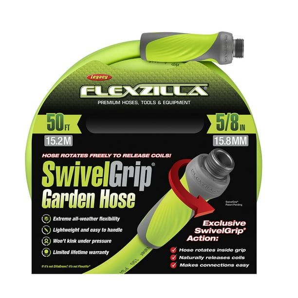 Flexzilla? SwivelGrip? Garden Hose, 5/8" x 50', 3/4" - 11 1/2 GHT Fittings, ZillaGreen?