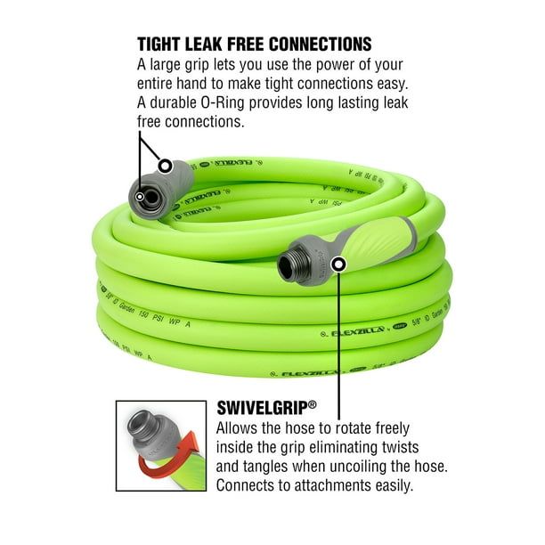 Flexzilla? SwivelGrip? Garden Hose, 5/8" x 50', 3/4" - 11 1/2 GHT Fittings, ZillaGreen?