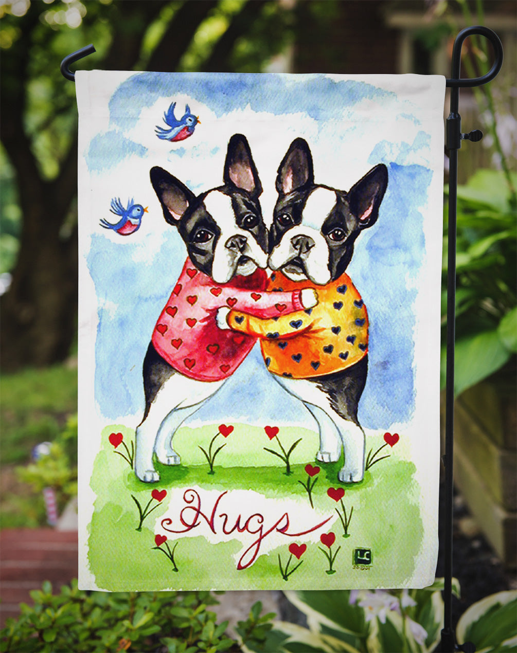 Hugs Boston Terrier Garden Flag – Decorative Outdoor Yard Flag