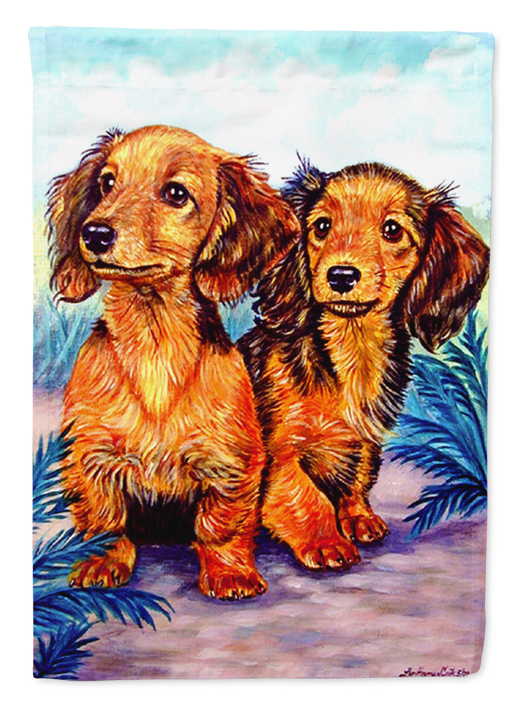 Long Hair Red Dachshund Garden Flag – Decorative Outdoor Yard Flag