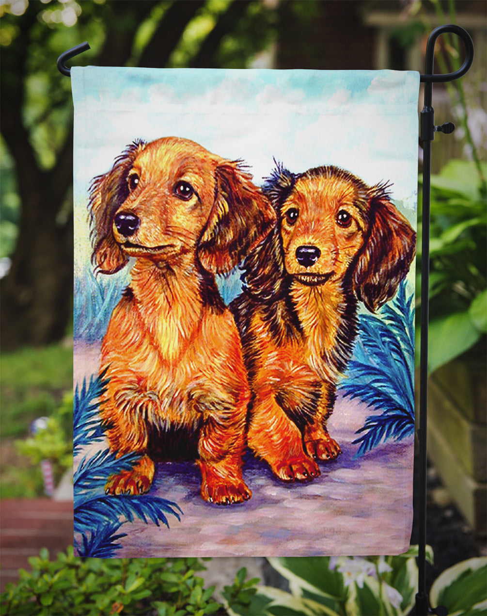 Long Hair Red Dachshund Garden Flag – Decorative Outdoor Yard Flag