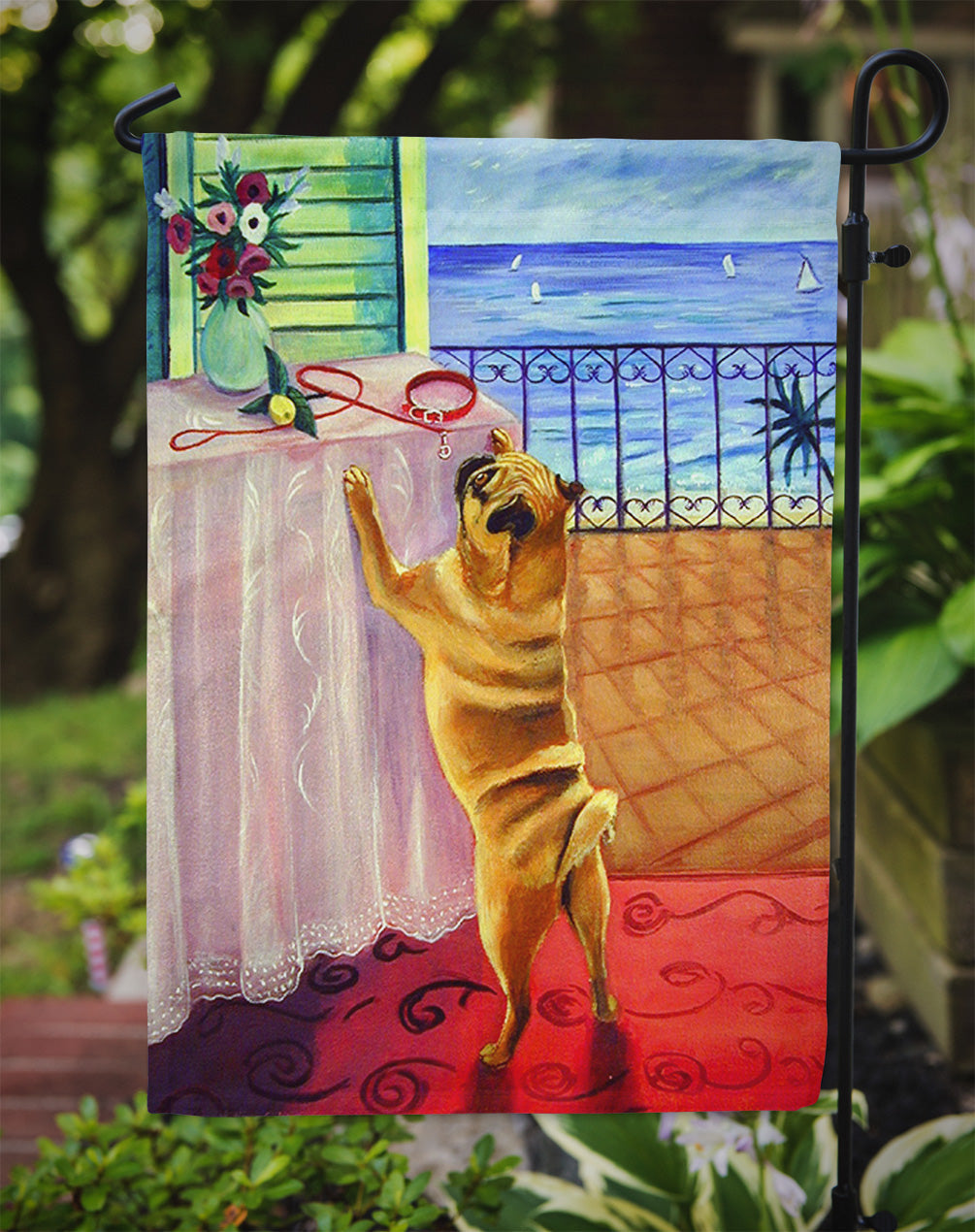 Helping Himself Pug Garden Flag – Decorative Outdoor Yard Flag