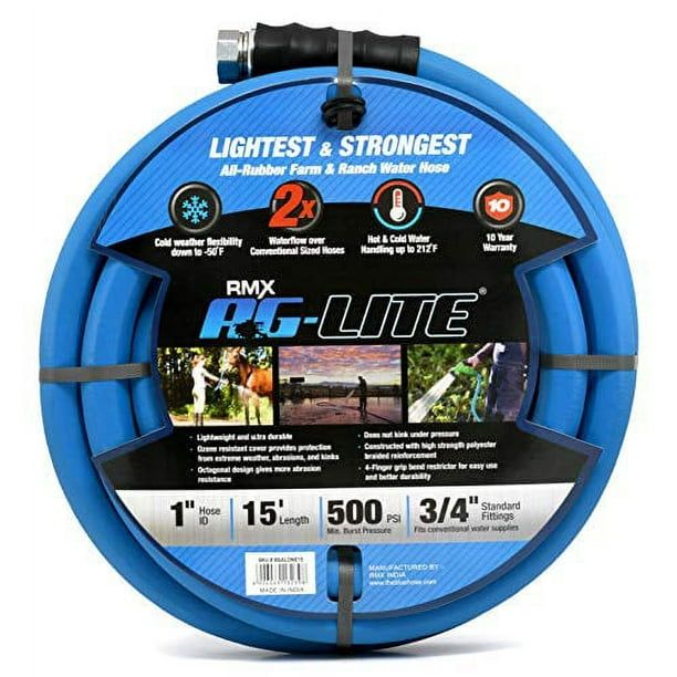 AG-LITE BSALONE15 1" x 15' Hot/Cold Water Rubber Garden Hose, 100% Rubber, Ultra-Light, Super Strong, 500 PSI, -50F to 190F Degrees, High Strength Polyester Braided, 2x Water Flow