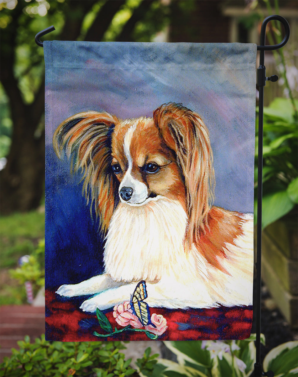 Sable Papillon with a Butterfly and rose Garden Flag – Decorative Outdoor Yard Flag