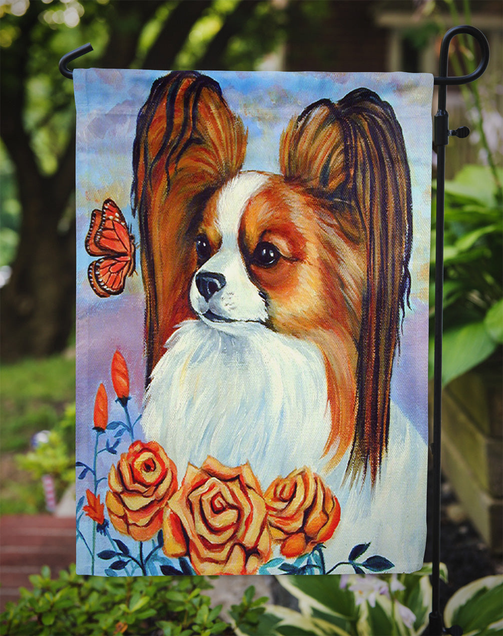 Papillon in the roses Garden Flag – Decorative Outdoor Yard Flag