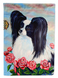 Black and White Papillon in Roses Garden Flag – Decorative Outdoor Yard Flag