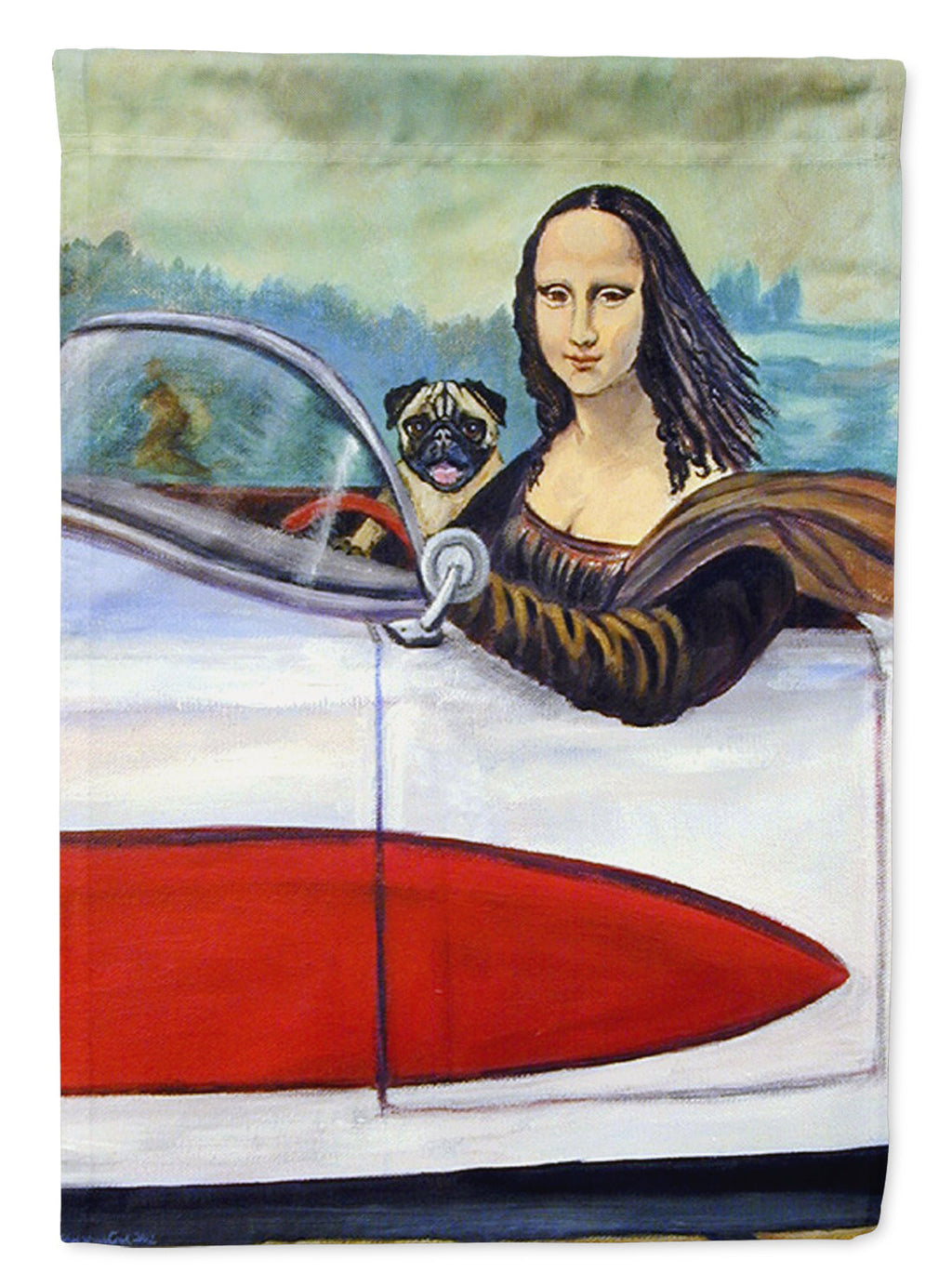 Pug and Mona Lisa Garden Flag – Decorative Outdoor Yard Flag