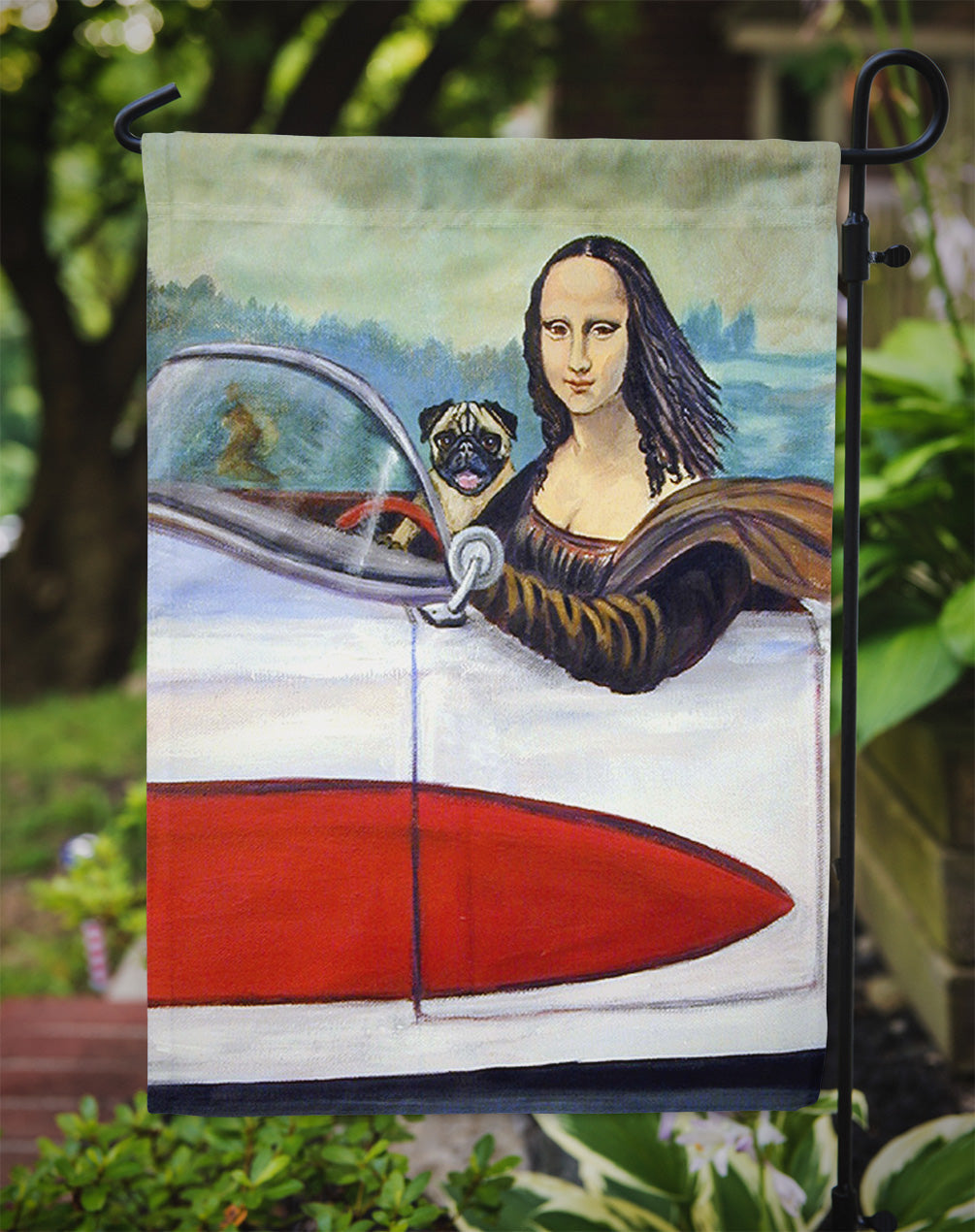 Pug and Mona Lisa Garden Flag – Decorative Outdoor Yard Flag