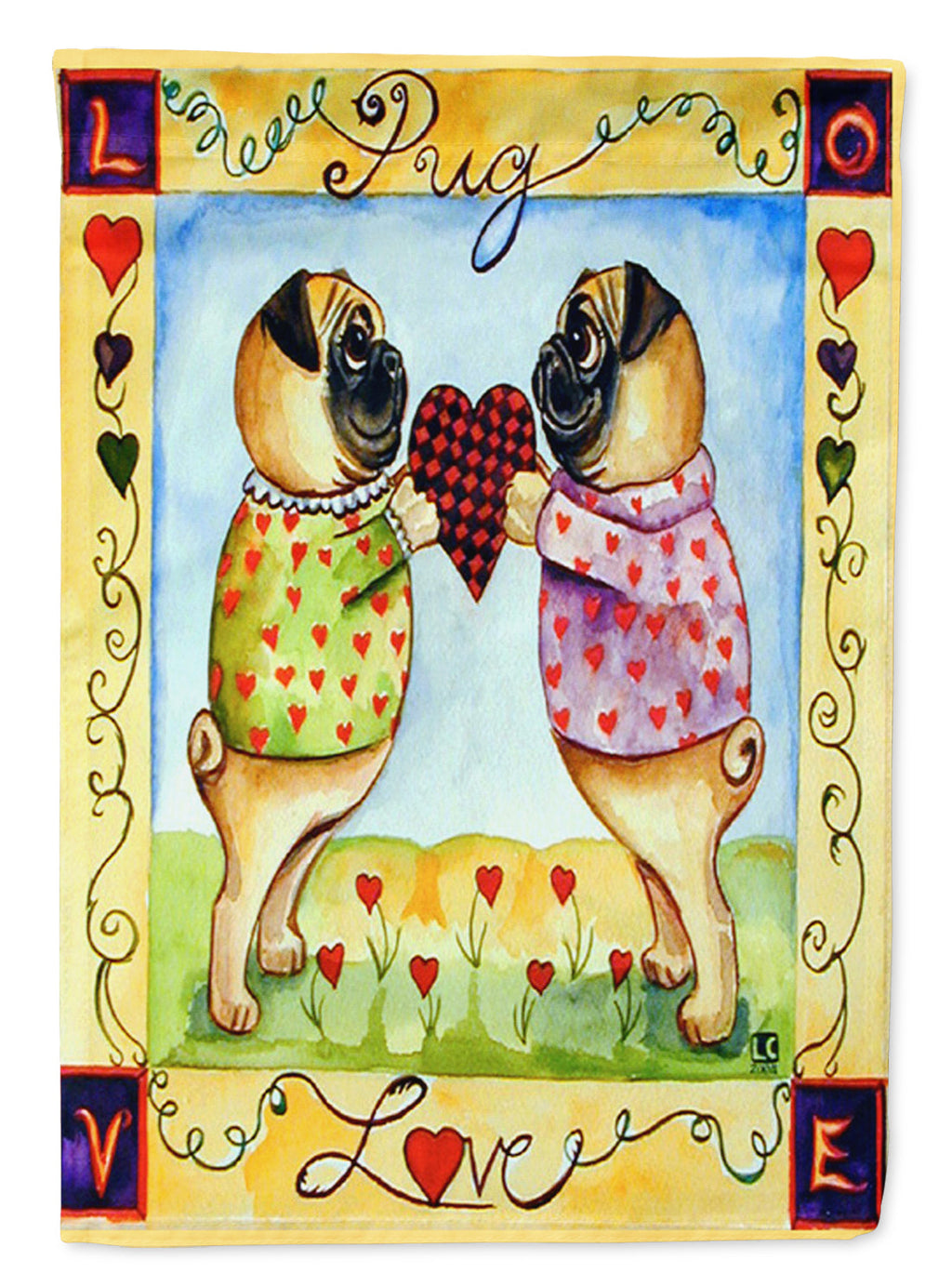 Pug LOVE Pug Love Valentine's Day Garden Flag – Decorative Outdoor Yard Flag