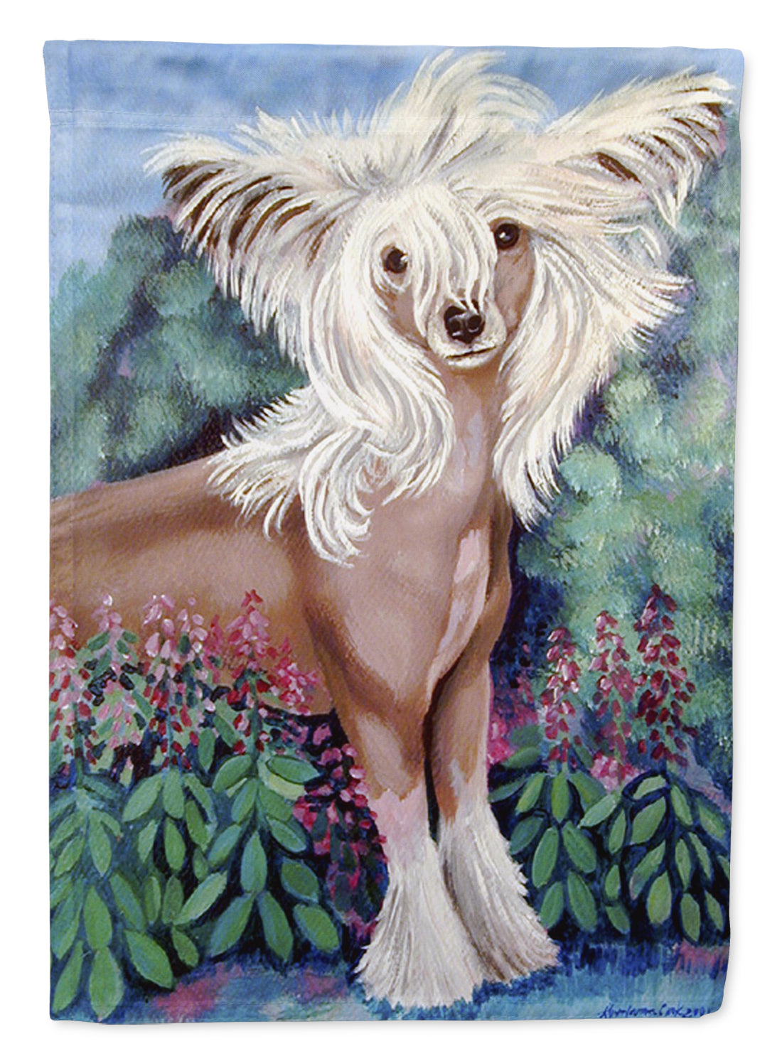 Chinese Crested in flowers  Garden Flag – Decorative Outdoor Yard Flag