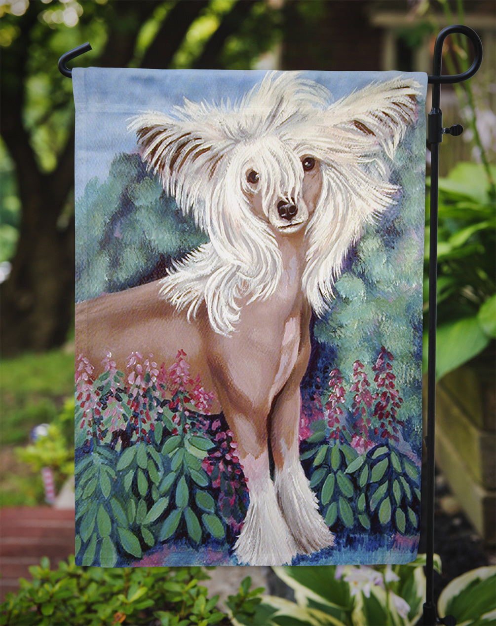 Chinese Crested in flowers  Garden Flag – Decorative Outdoor Yard Flag