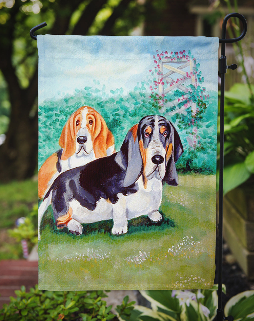 Basset Hound Double Trouble Garden Flag – Decorative Outdoor Yard Flag