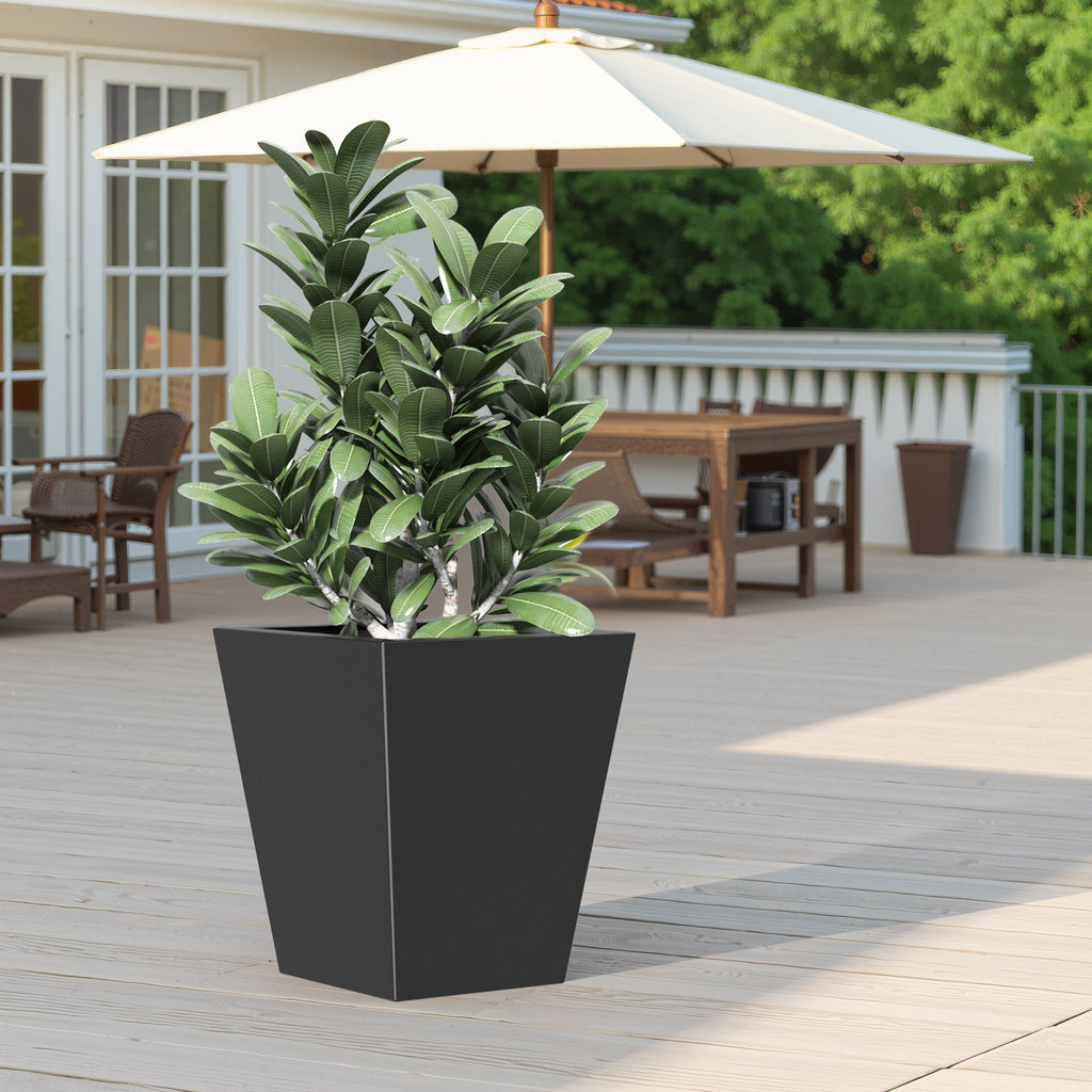 22' H Tall Metal Tapered Planter – Large Outdoor & Indoor Garden Plant Pot with Drainage Hole and Rubber Plug, Stylish Burnished Black Finish for Home and Patio