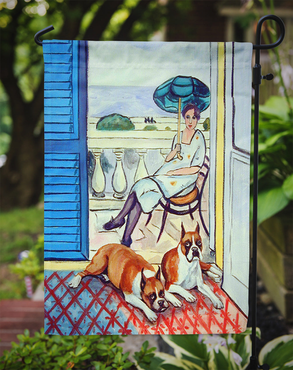 Lady with her Boxer Garden Flag – Decorative Outdoor Yard Flag
