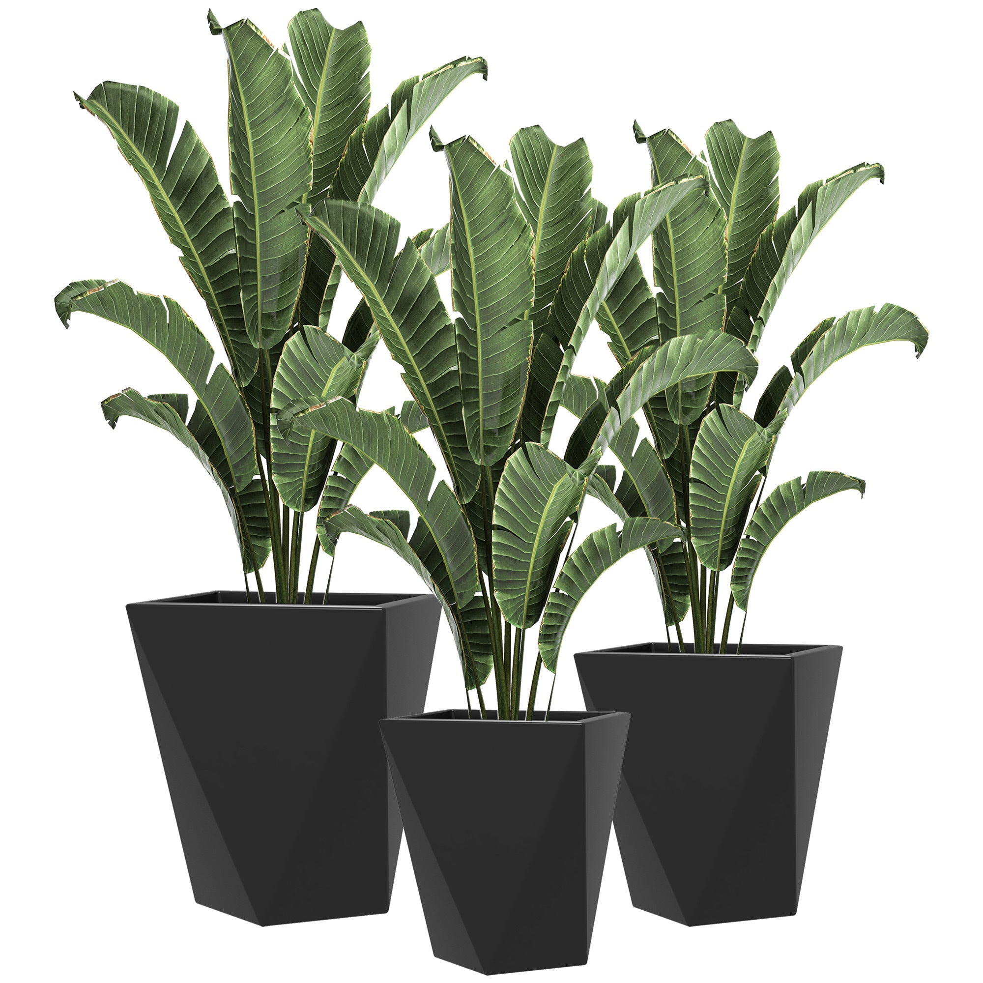 Outsunny Set of 3 Tall Planters, 18', 15.25', 11.75', MgO Indoor Outdoor Planters with Drainage Holes, Stackable Flower Pots for Garden, Patio, Balcony, Front Door, Black