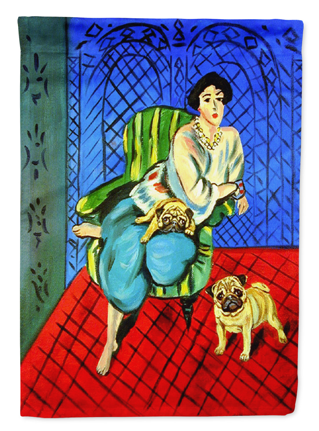 Lady with her  Pug Garden Flag – Decorative Outdoor Yard Flag