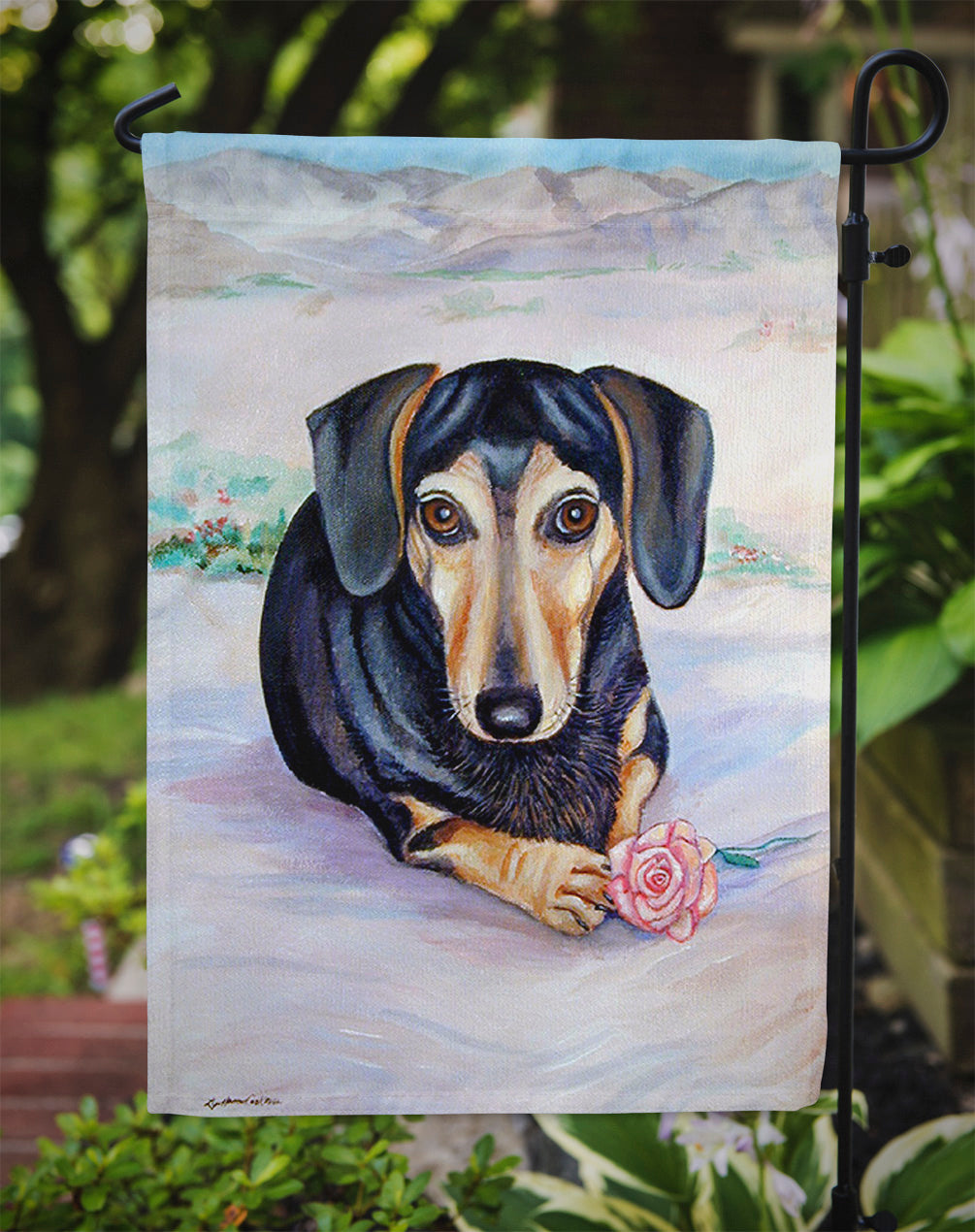 Black and Cream Dachshund Garden Flag – Decorative Outdoor Yard Flag