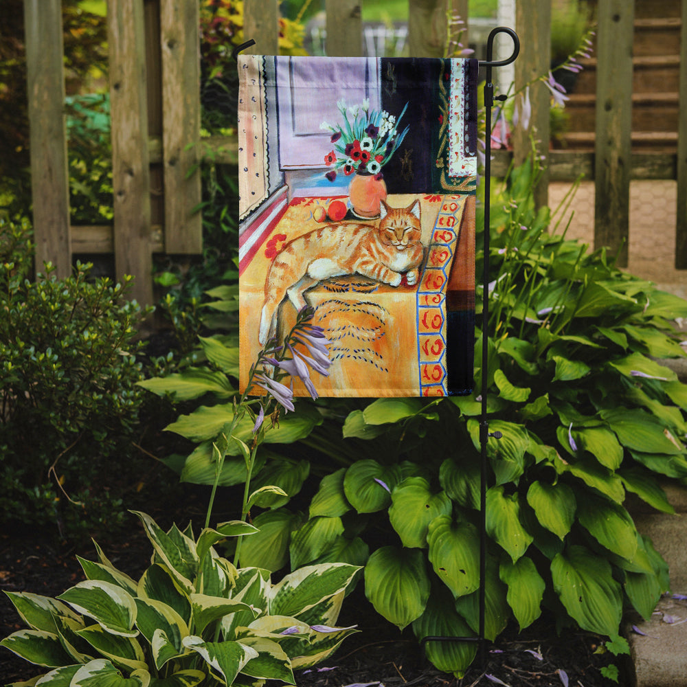 Orange Tabby Cat on the table Garden Flag – Decorative Outdoor Yard Flag