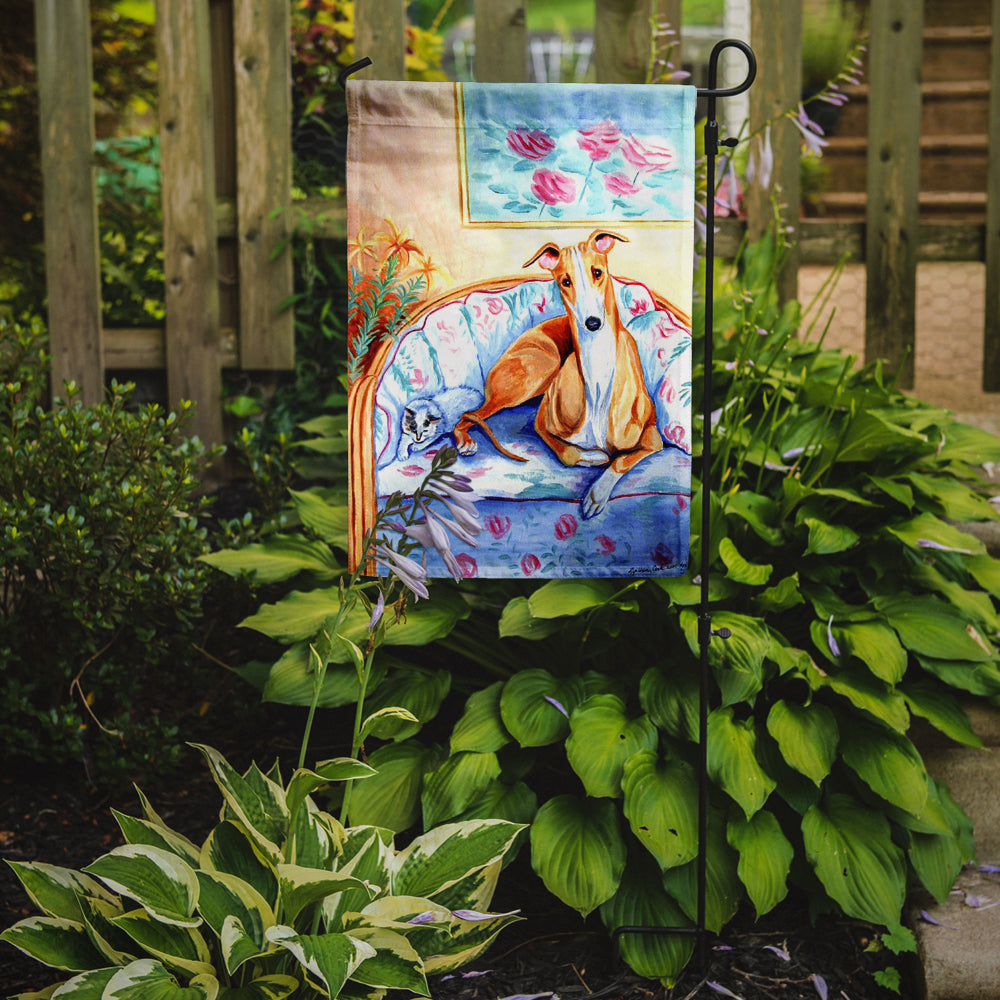 Whippet waiting on Mom Garden Flag – Decorative Outdoor Yard Flag
